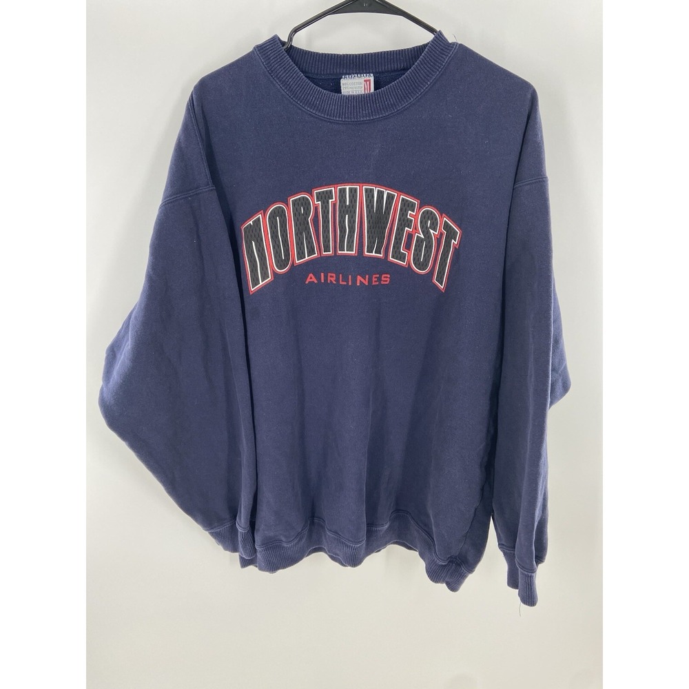 Vintage Northwest Airlines Sweatshirt Blue Made In USA Aviation Grunge Size XL‎